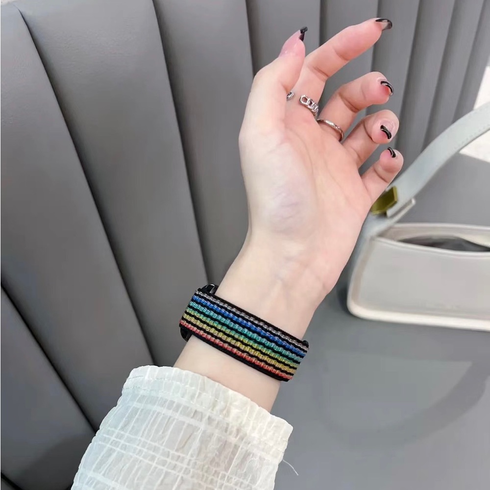 NEW BLACK RAINBOW Strap Loop Band FOR Apple Watch - Picture 4 of 9